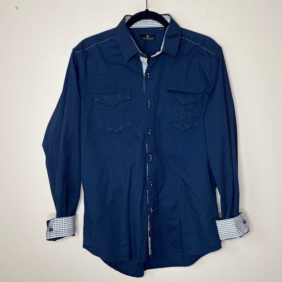 7Diamonds Premium Men's Cool Kids Fit Contrast‎ Trim Button Up Shirt Size Large - Picture 1 of 10